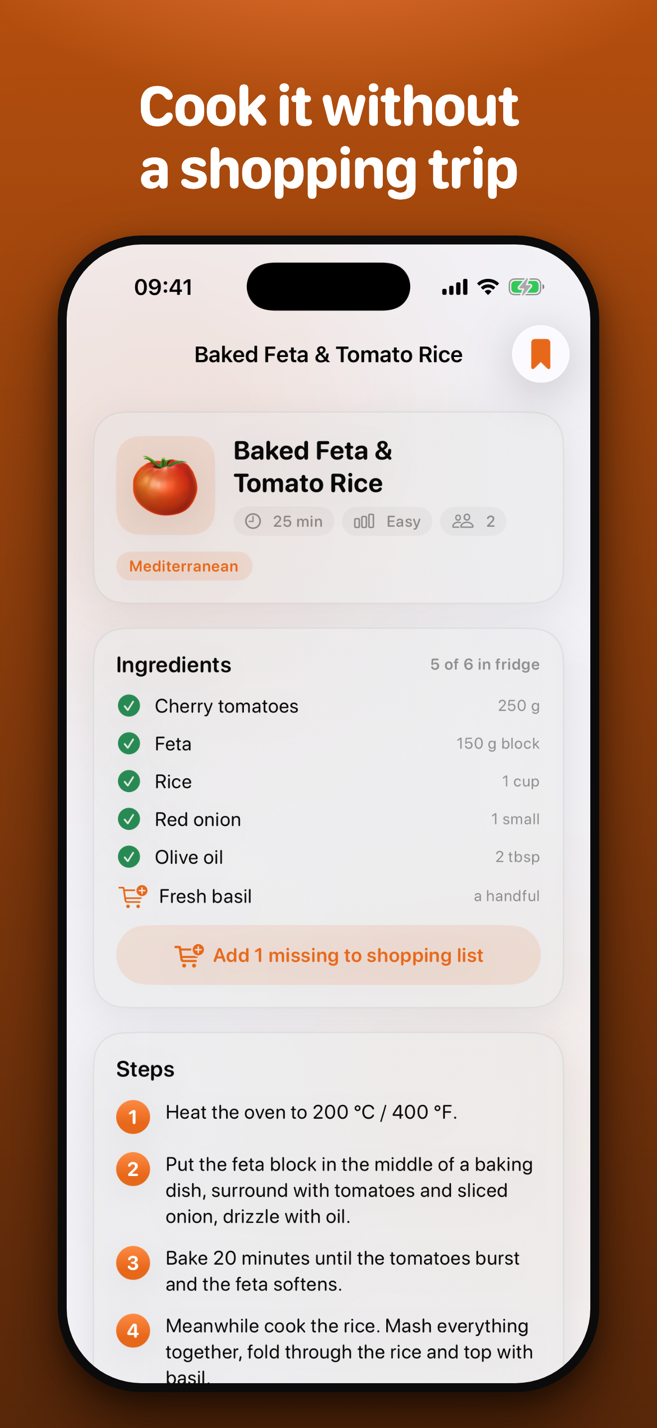 Fridge Chef recipe detail with steps and quantities